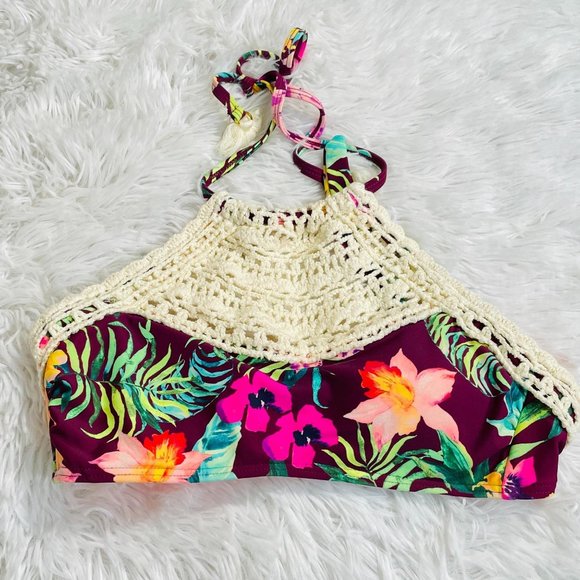 Boho High Neck Crotchet Flora Swim Bikini To - Picture 4 of 8